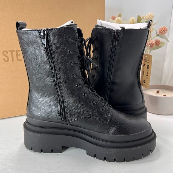 Steve Madden Mansel Platform Lace Up Combat Boots Lug Sole Black Women's 7M - Picture 3 of 12